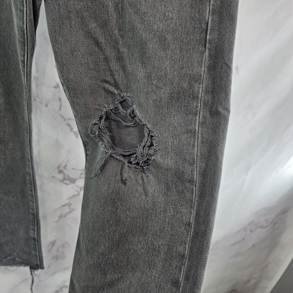 Levis Jeans Womens 31 Wedgie Straight Gray Black Denim Rigid Button Fly Frayed - Picture 9 of 13